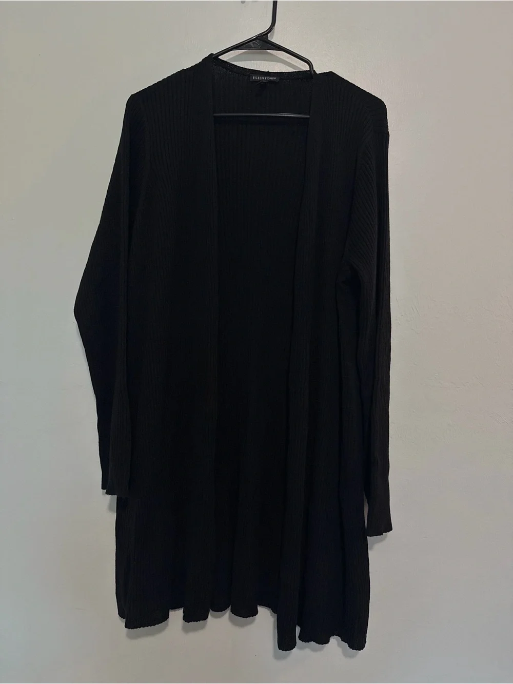 Eileen Fisher Long Sleeve Open Cardigan  Wool Open Size Large Black